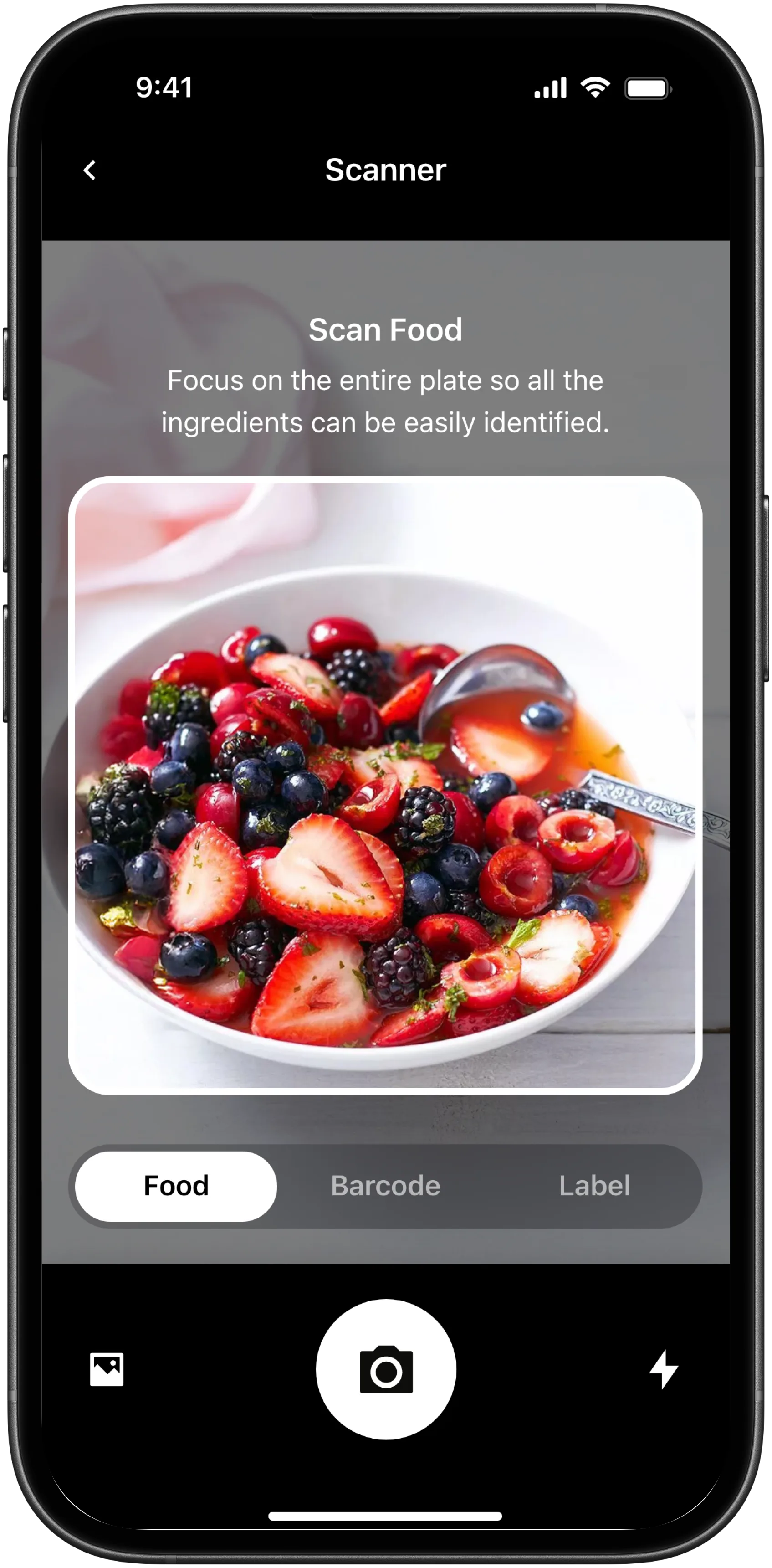 AI food scanner camera screen